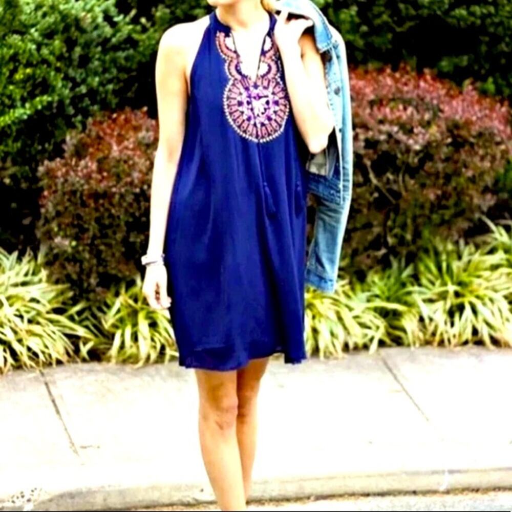 THML Roonie Embroidered Boho Slit Neck Dress Size Medium